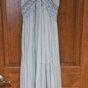 Light Blue Maxi Dress with Lace Detail